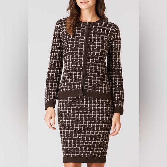Grace Dane Lewis Brown and Pink Wool Set with Checkered Pattern and Long Sleeves - Picture 1 of 4